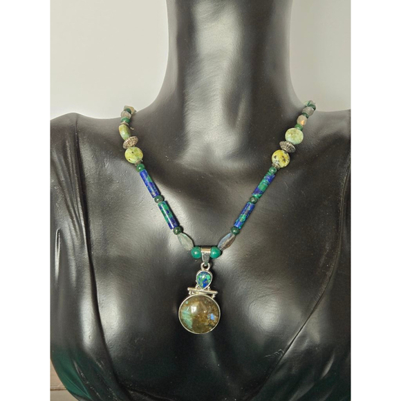 Necklace natural stones labradorite lapis and more silver tone - Picture 3 of 8